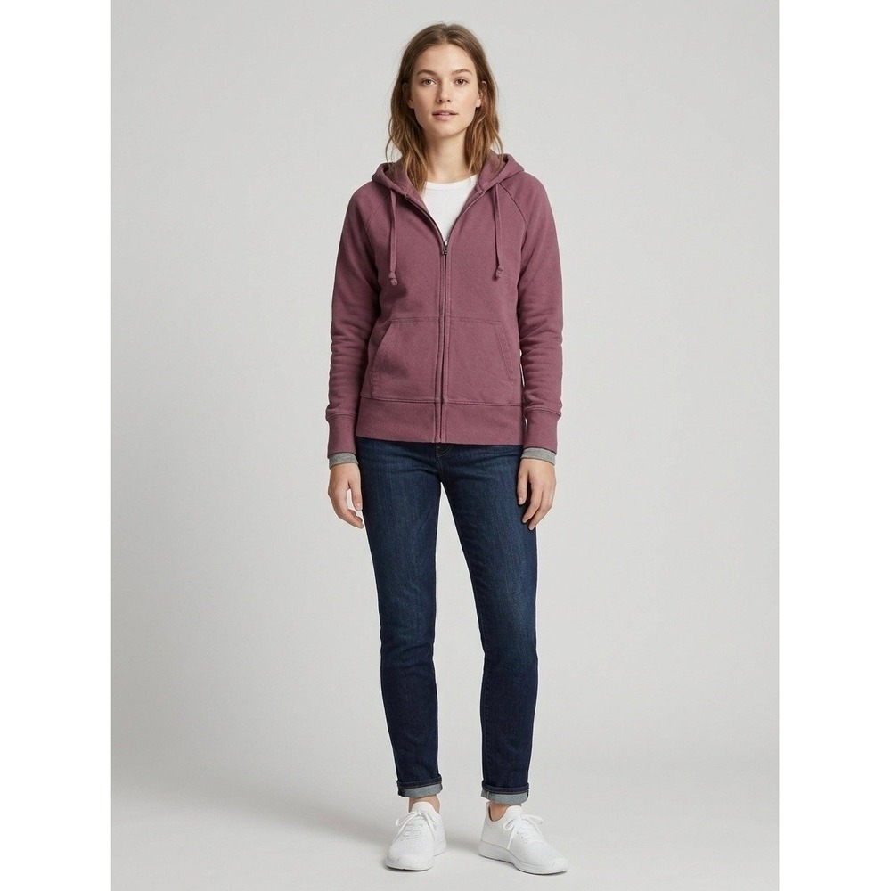 Uniqlo Womens Full Zip Hoodie Plum Purple Cotton Blend French Terry 241-400170